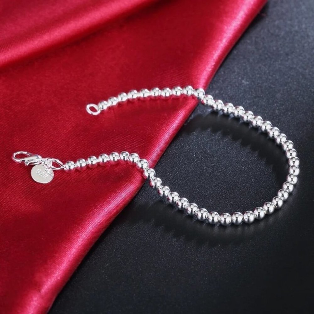925 sterling silver Classic 4MM round beads chain Bracelets for women Fa… - Picture 4 of 5